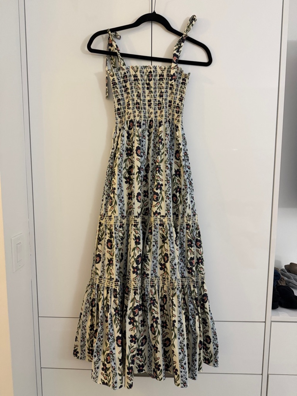 Tory Burch Cream Maxi Dress with Green and Pink Floral Print
